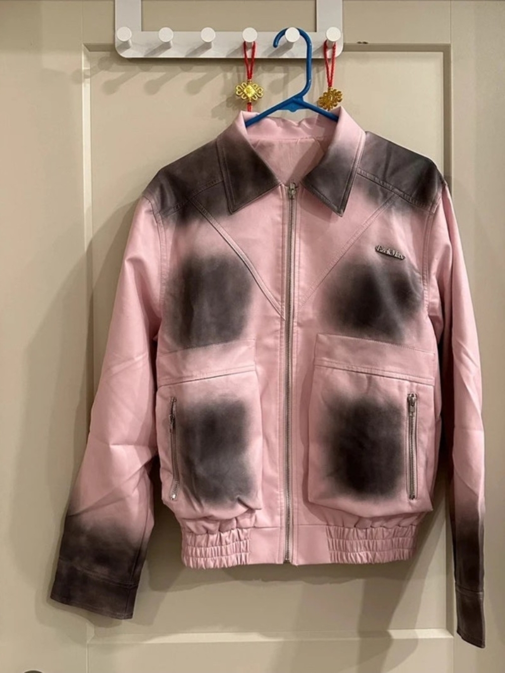 Ezekiel Pink Faux Leather and Black Ombre Bomber Jacket NWT